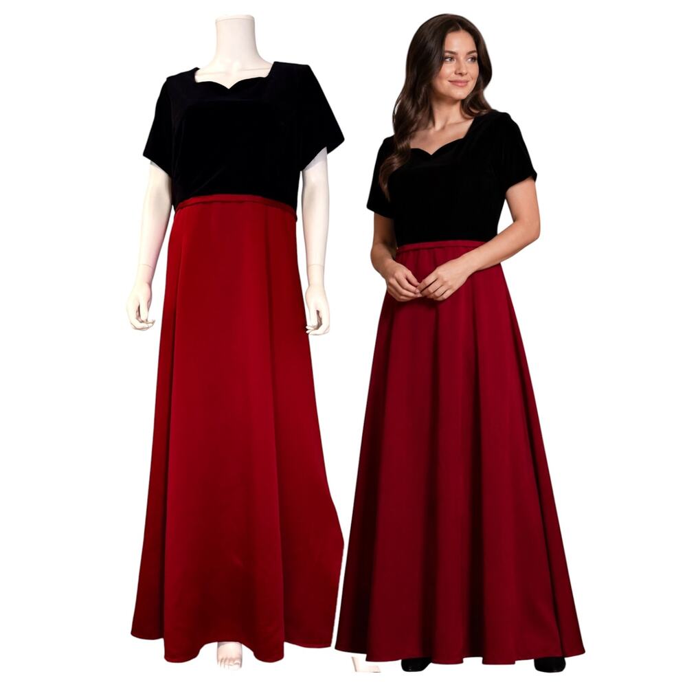 Black Red Velvet Satin Formal Gown Maxi Dress USA Southwestern Gavotta Size 16